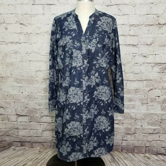 Gap Maternity Size S Floral‎ Button Front Shirt Dress Denim Jean Long Sleeve - Picture 1 of 6